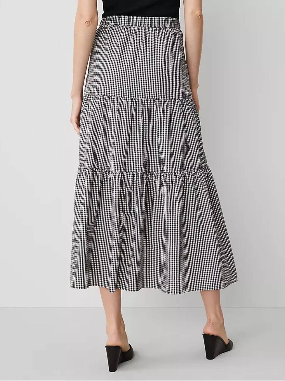 Ann Taylor Gingham Taffeta Tiered Skirt -Medium - Picture 2 of 5